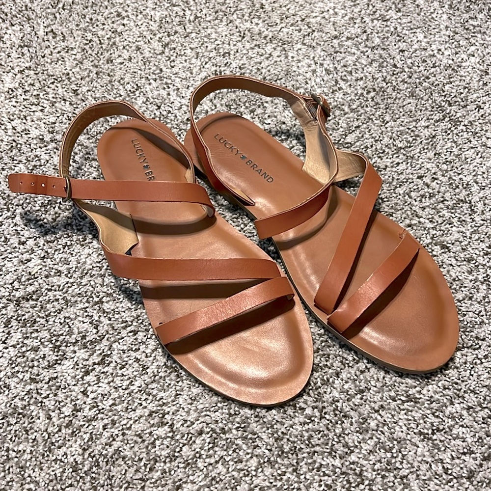 Lucky Brand strappy leather sandals size 9.5 brown